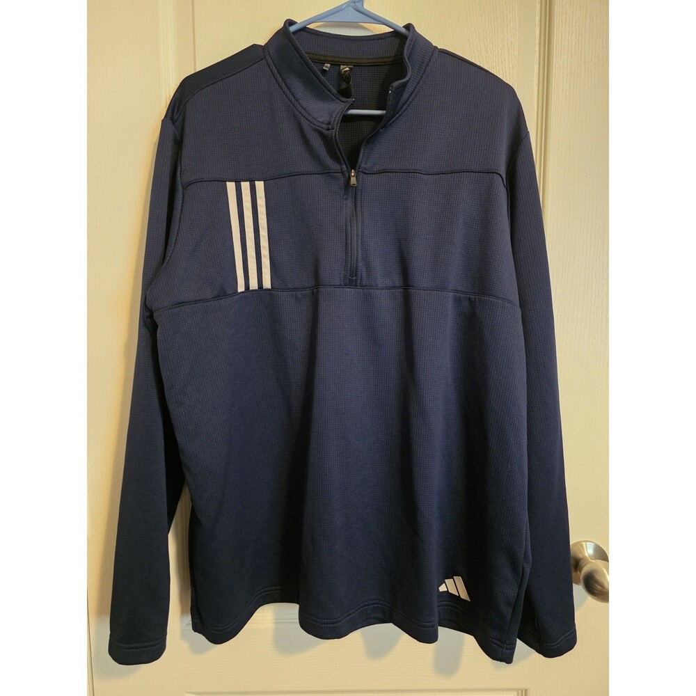 Adidas 3-Stripes Double Knit Quarter-Zip Pullover Navy Men's Sz XL